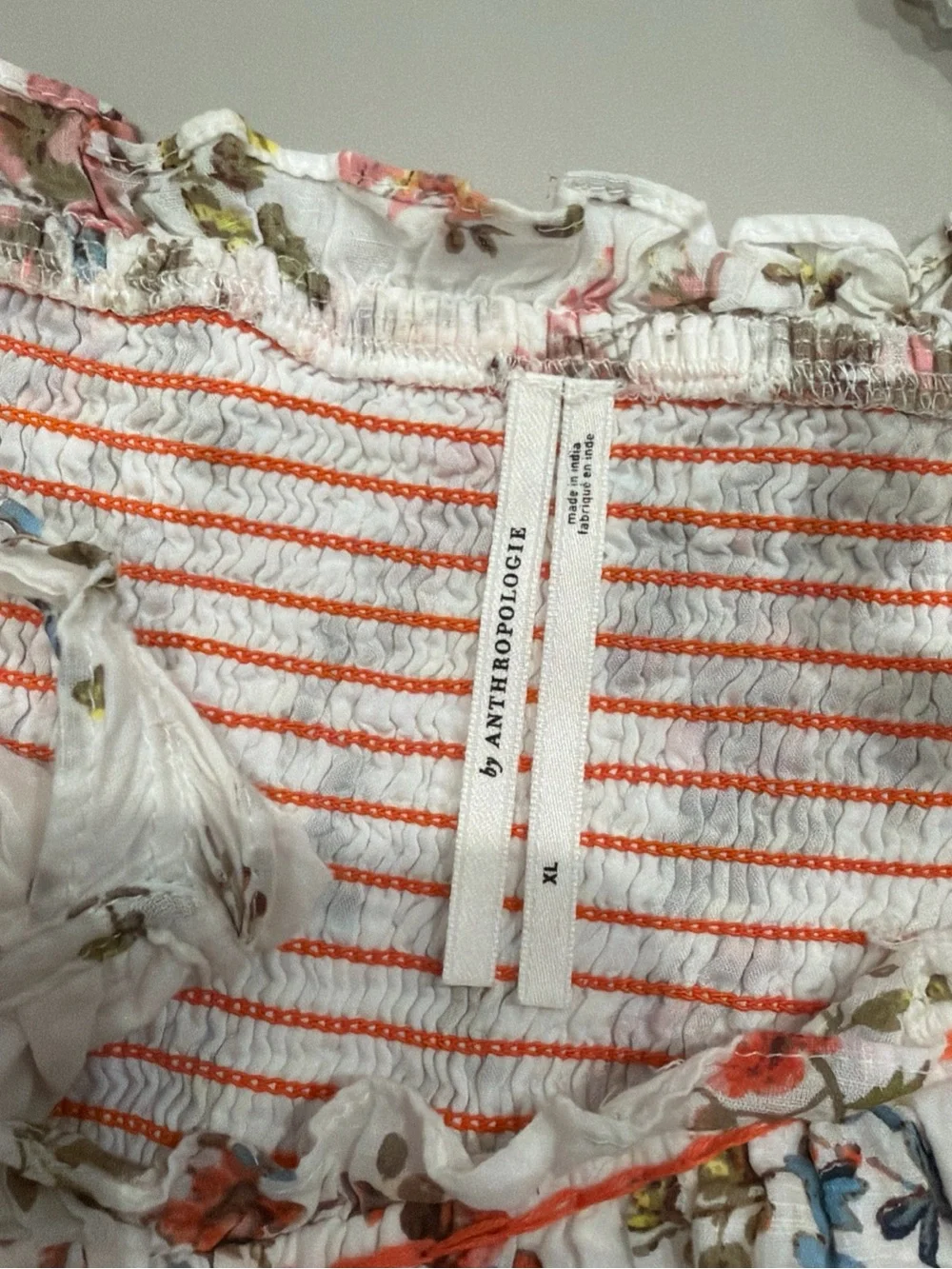 Anthropologie Cream Floral Smocked Midi Dress - Picture 3 of 4